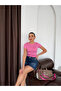 Women's Pink Crew Neck Modal Basic T-Shirt Elt7245 - 2