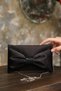 Black Satin Women's Evening Bag with Bow Detail and Stone Buckle for Wedding Invitations - 2