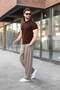 Brown Perforated Polo Collar Men's Knitwear T-Shirt E7495