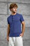 Men's T-Shirt Waffle Fabric Navy Blue Regular Fit Crew Neck Cotton