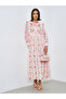 Pink Floral Maxi Dress with Tie-Up Neck