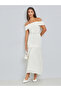 Cream Off-Shoulder Pleated Maxi Dress