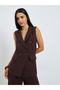 Brown Sleeveless Linen Look Waistcoat - 2