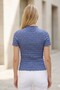 Women's Blue Gathered Textured Blouse Slim Fit Short Sleeve High Collar Stretchy Modern Stylish Top Blouse - 5