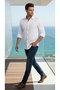 Long Sleeve Epaulet Buttoned Embroidered Linen Shirt Men's Slim Fit - 5