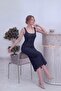 Women's Square Collar Strappy Fitted Midi Length Denim Dress Navy Blue - 3