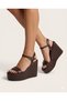 Skin Leather Brown Color Wedge Heeled Platform Sandals Shoes - 3