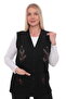 Floral Embroidered Winter Thick Knitted Buttoned Pocketed Knitwear Mother's Vest - 2