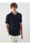 Xside Navy Blue Polo Neck Striped Men's Textured T-Shirt