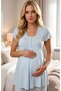 Women's Turquoise Lace Special Design Maternity Pajama Set - 3