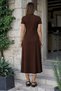 New Season Women's Short-Sleeved Open-Collar Front-Zipper Flared Midi Viscose Holiday Dress - 3