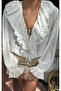 Ruffle Detailed Lace-Up Design Long Sleeve Shirt - 3