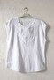 White Round Neck Low Sleeve Washable Embroidered Casual Cotton Woven Blouse 63 55 - 2