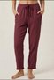Burgundy 100% Cotton Muslin Fabric Ankle-Length Women's Trousers - Elastic Waist, Lace-Up, Narrow Leg, Anti-Sweat - 5