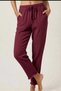 Burgundy 100% Cotton Muslin Fabric Ankle-Length Women's Trousers - Elastic Waist, Lace-Up, Narrow Leg, Anti-Sweat - 8