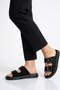 Black Suede Double-Strapped Women's Flat Slippers