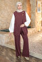 Burgundy Button Detailed Vest and Trousers Linen Suit - 2