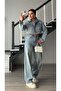 Light Blue Stoned Wide Leg Jean - 4