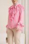 Cupra Ayrobin Shirt with Tie Collar, Guipure Lace and Flounced Sleeves - Pink