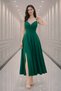 Women's Double Breasted Collar Pleated Strap Slit Detail Midi Dress - 3