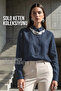 Women's Solo 100% Natural Linen Shirt -- Classic Collar Basic Minimalist Design Navy Blue W208-K0401-03 - 4