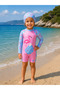 Girl's Pink Flamingo Printed Long Sleeve Swimsuit Set (Includes Cap)