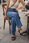 Leather Black Women's Sandals - Buckle-Strapped Casual Comfortable Sole Summer Shoes - 8