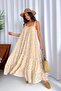 Tulle Straps Floral Patterned Beige Dress