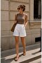 White high waist pleated linen shorts - relax fit - 2