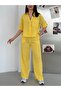 Women's Single Pocket Detailed Short Sleeve Shirt-Pants Linen Set