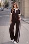 Women's Polo Collar Stripe Detailed Two-Piece Tracksuit Set Comfortable Fit - 4