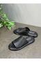 Black Leather Laser Orthopedic Women's Daily Slippers