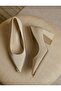 Elegant Minimalist Design Women's High Heels with Pointed Toe, Beige with Chunky Heel