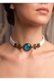 Genuine Leather Choker Necklace with Real Flowers - 2