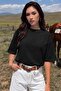 Women's Oversize Casual T-Shirt Basic Plain Unprinted Black - 5