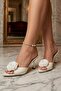 Women's 7 cm Thin Heel Rose Detailed Stylish Evening Dress Slippers