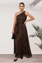 One Shoulder Detail Long Evening Dress - Gold Polka Dot Women's Evening Dress Women's Dress 042 - 2