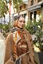 Noa Floral Patterned Shawl - Tan-Brown - 2
