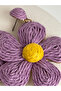 Purple Yellow Flower Straw Earrings (7 cm) - 3