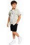 Boy's Shirt with Pockets, Patterned Button Closure, Denim Shorts, T-Shirt, Light Green Color, Three-Piece Stylish Set - 2