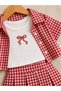 Eid Gingham Jacket, Shirt & Bow Detailed T-Shirt & Pleated Skirt 3-Piece Baby Girl Set - 3