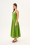 Green Strappy Square Neck A-Line Panel Detailed Cotton Midi Dress - 6