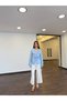 Women's Blue New Season Design Stylish Ruffled Shirt Blouse with Front String Tie Detail - 2