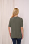 Polo V-Neck Short Sleeve Openwork Leaf Patterned Summer Fresh Airy Viscose Knitwear T-Shirt - 2