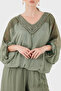 Silk Blend V-Neck Embroidered Loose Blouse Bluz 6901022 - 4