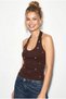 Women's Bitter Brown Halter Neck Fitted Blouse with Metal Accessories 1061 60286240 - 4