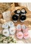 Girls' Pompom Tasseled Stoned Summer Velcro Sandals with Soft Comfortable Soles - 3