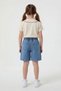Beige Collar Strawberry Embroidered Badili Jean Shorts Girls' 2-Piece Set 24047 - 5