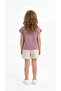 Floral Patterned Appliqued Belted Girls' T-Shirt-Shorts Set - 4