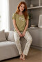 Round Neck Long Comfortable Cotton Pajama Set 41529 Green - 5